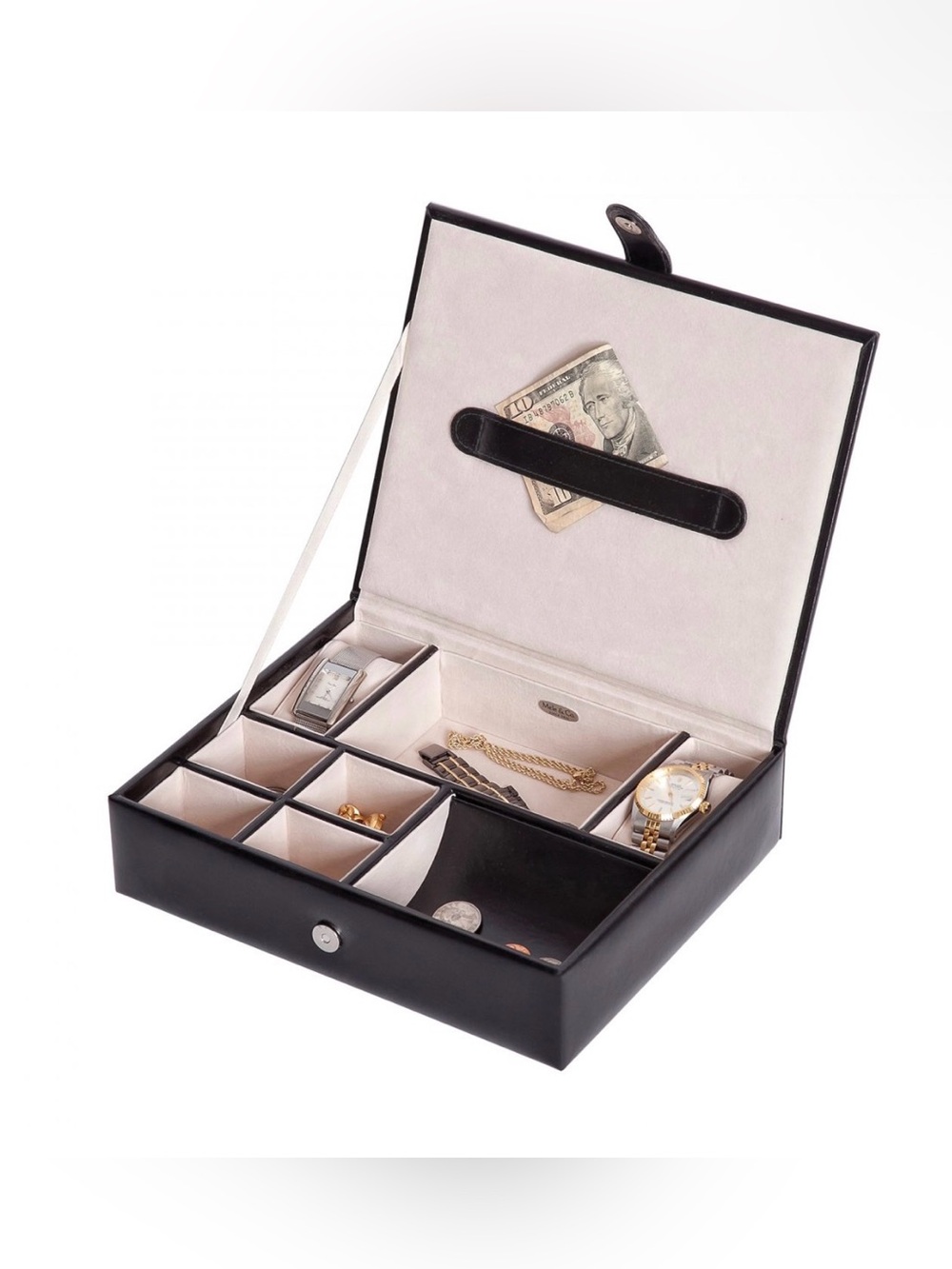 Mele & Co Men's Black Faux Leather Jewelry and Watch Organizer Travel Home Case